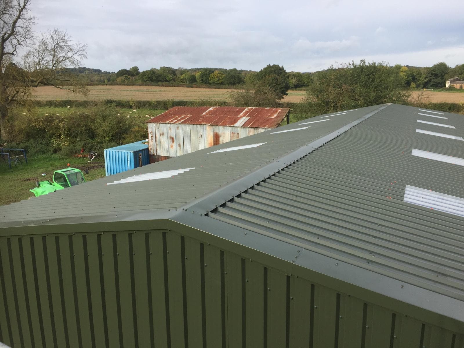 Completed green roof overcladding project on an agricultural building